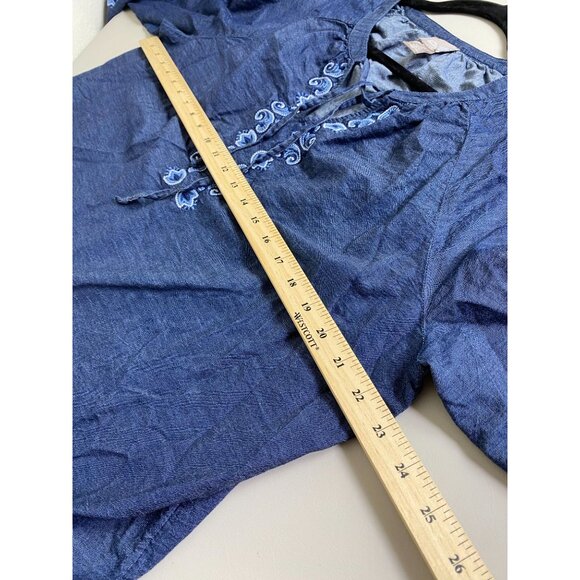 Chicos‎ 2 Blue Embroidered Long Sleeve Tunic Boho Top Size Large Peasant Prairie - Picture 4 of 15